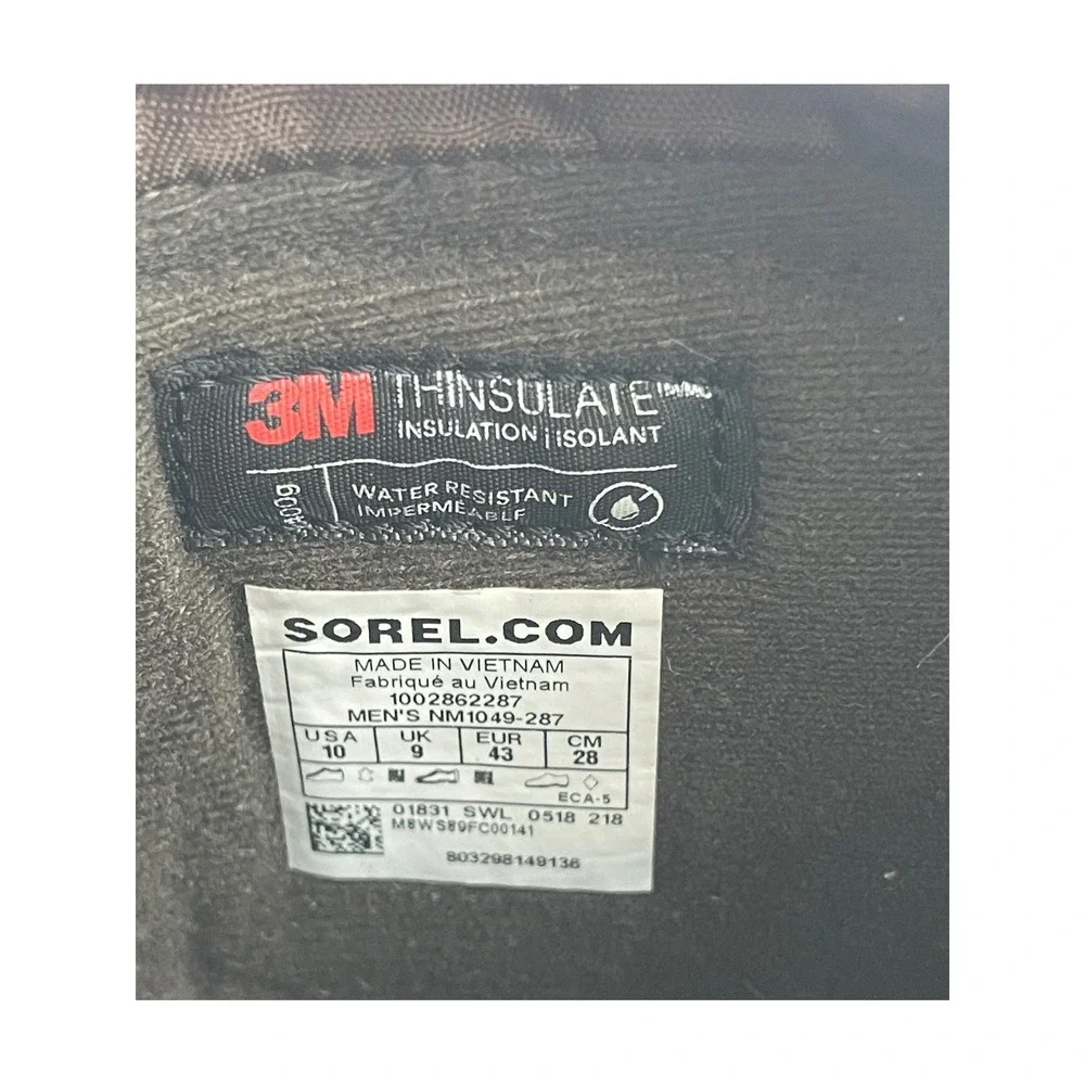 Sorel Conquest Mens Waterproof Winter Boots 400g Thinsulate Tan Black Size 10‎